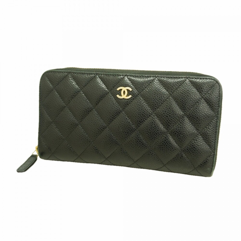 CHANEL Authentic Black Caviar Leather Wallet